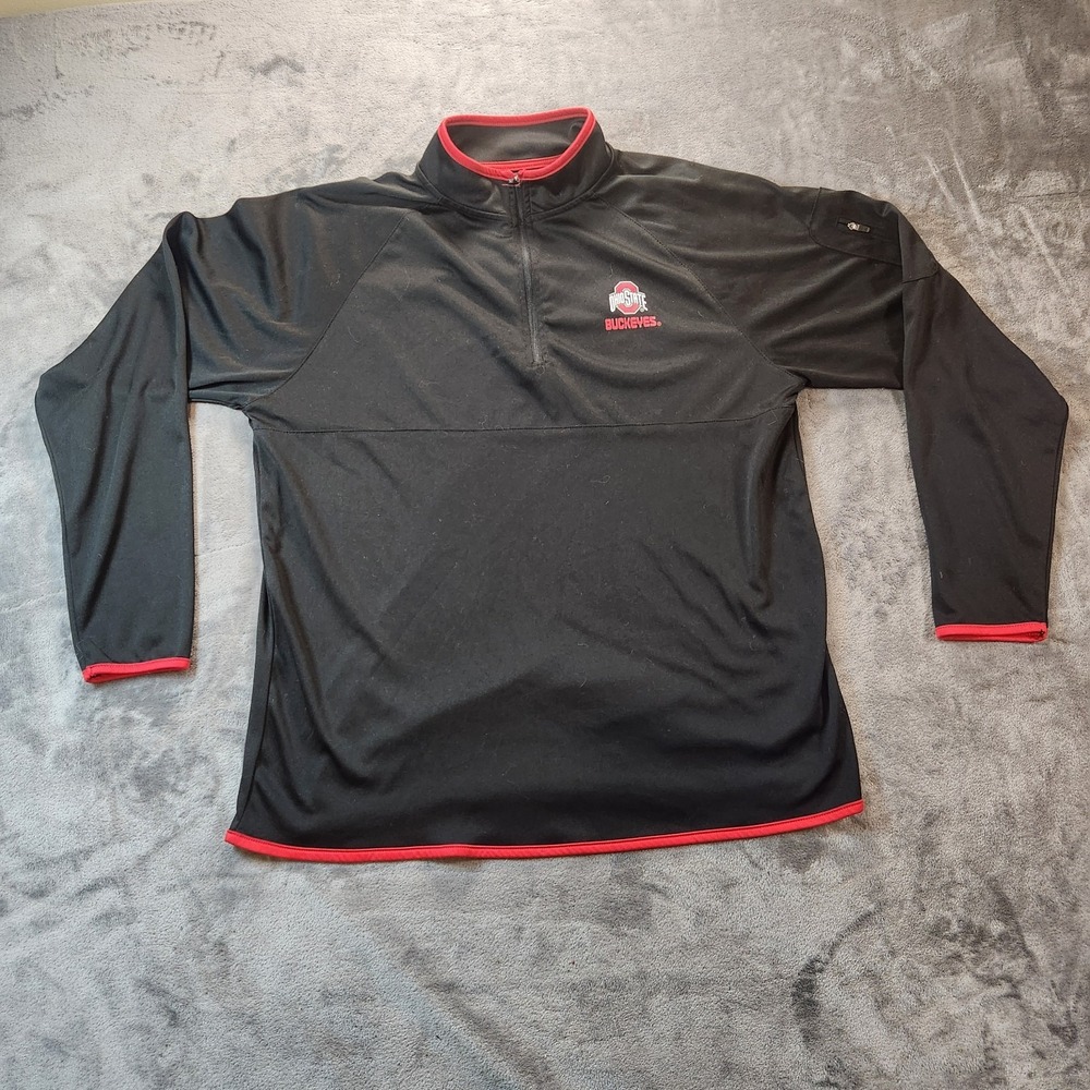 Ohio State Jacket Mens Large Black Red 1/4 Zip Pullover  Buckeyes OSU Colosseum